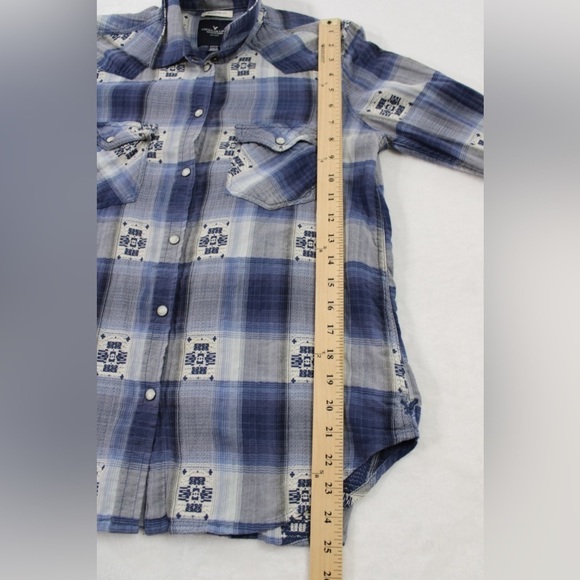 American Eagle Western Long Sleeve Plaid Pearl Snap‎ Button Down Women's Small - Picture 7 of 16